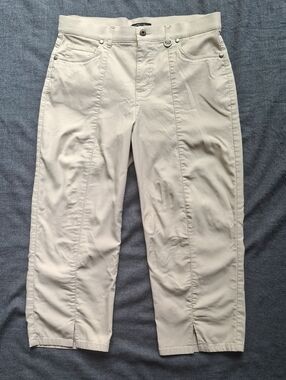 Simon Chang Beige Cropped Pants with Side Slit Detail - Size 10